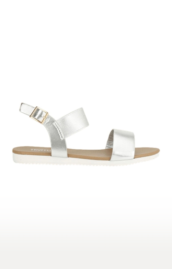 Truffle Collection | Women's Silver Synthetic Solid Buckle Sandals 1