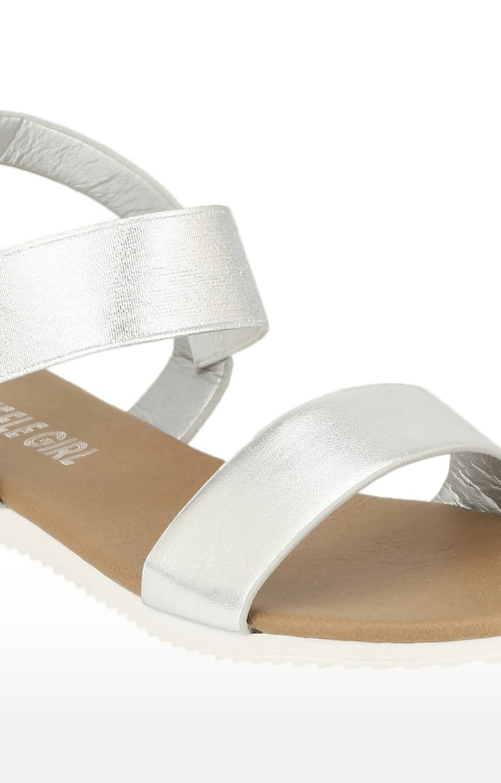 Truffle Collection | Women's Silver Synthetic Solid Buckle Sandals 4