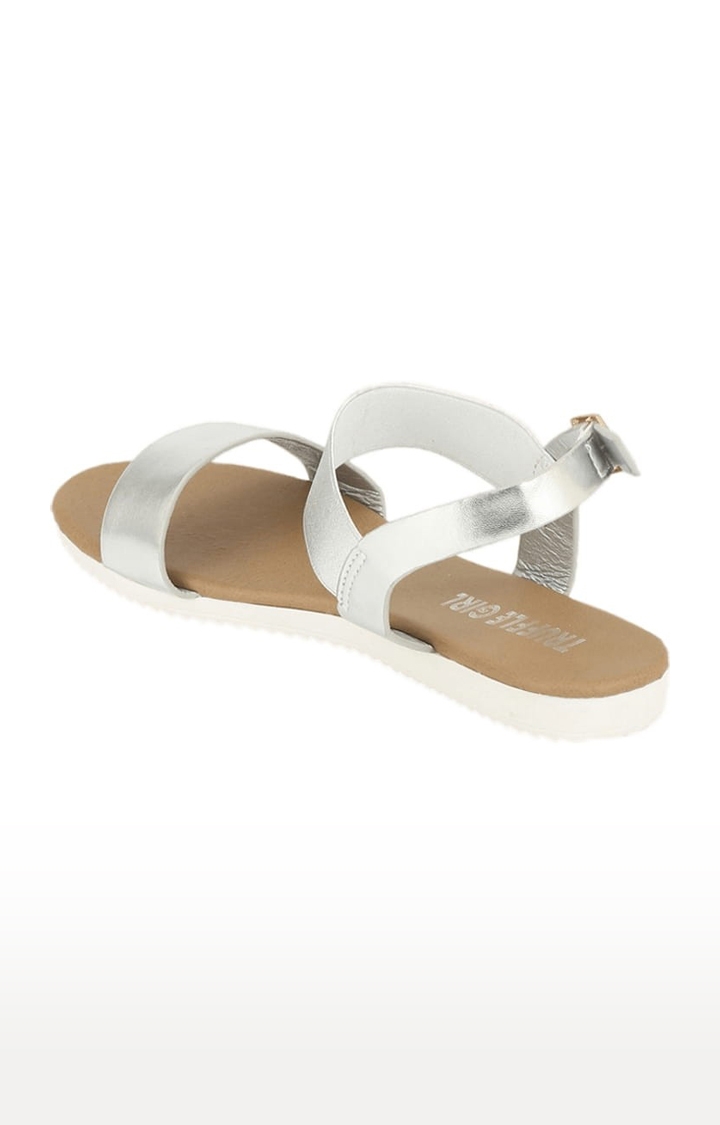 Truffle Collection | Women's Silver Synthetic Solid Buckle Sandals 2