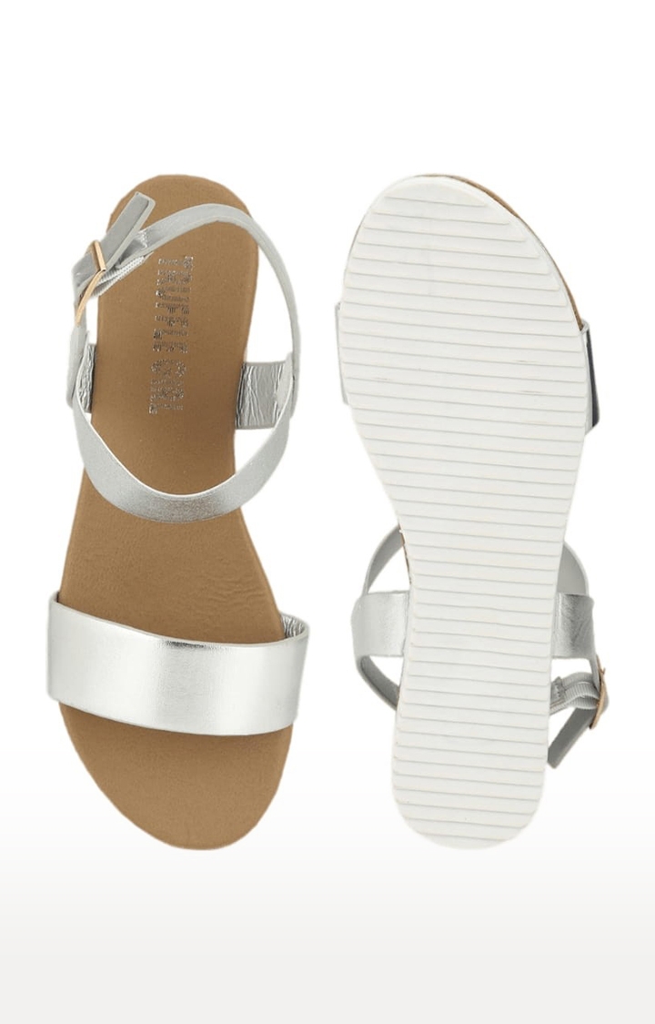 Truffle Collection | Women's Silver Synthetic Solid Buckle Sandals 3