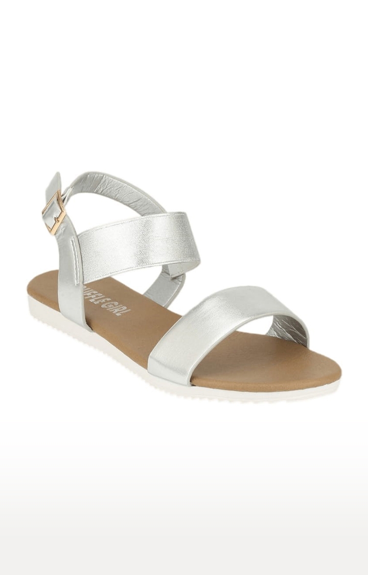 Truffle Collection | Women's Silver Synthetic Solid Buckle Sandals 0