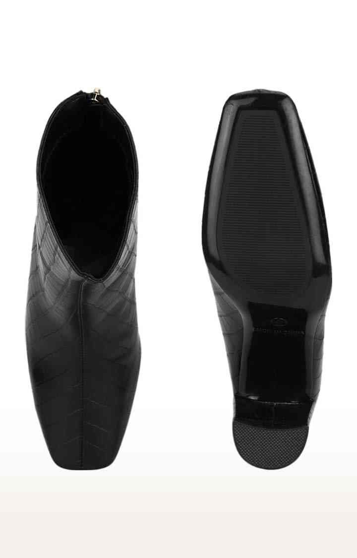 Women's Black PU Textured Zip Boot