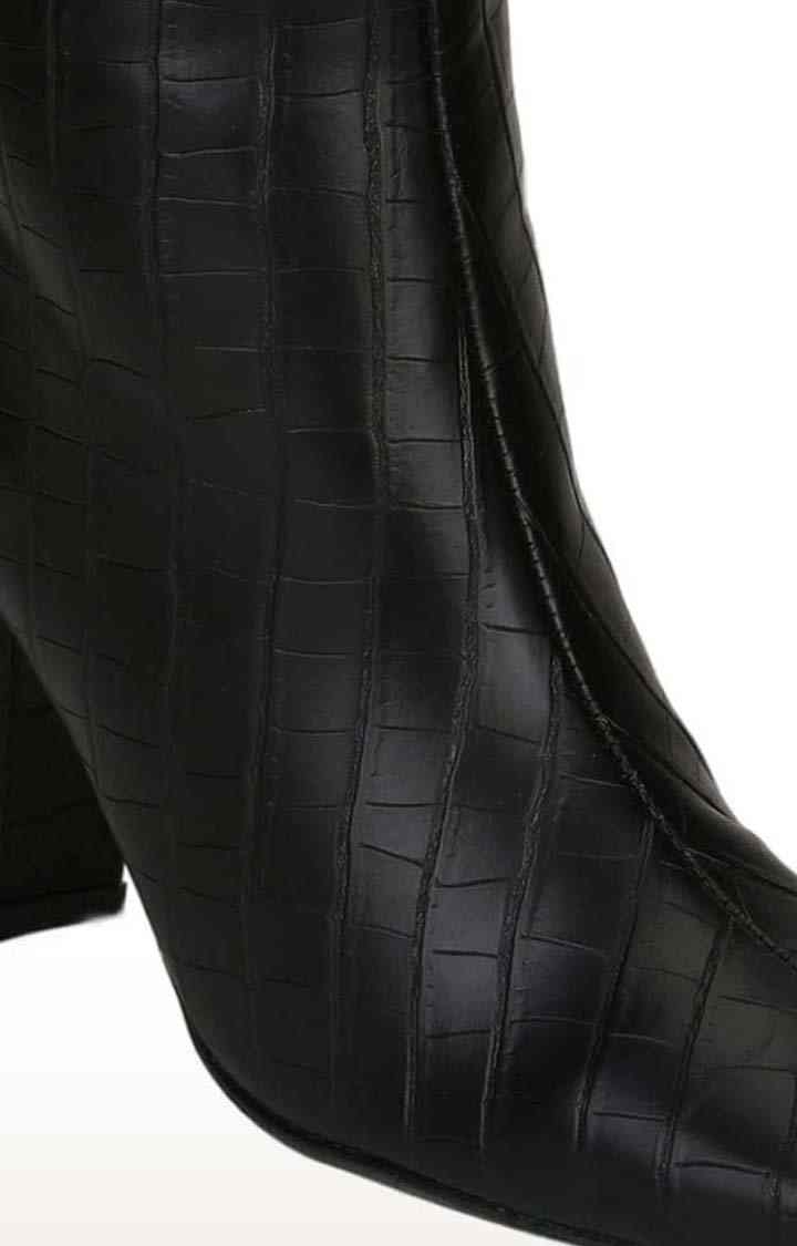 Women's Black PU Textured Zip Boot