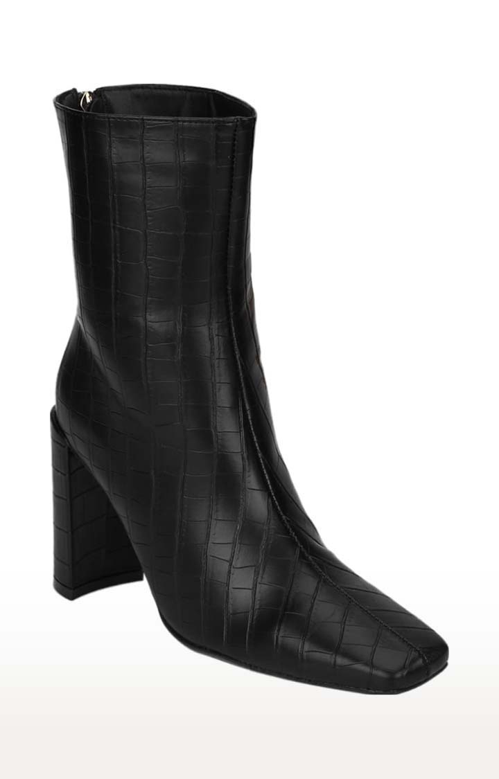 Truffle Collection | Women's Black PU Textured Zip Boot