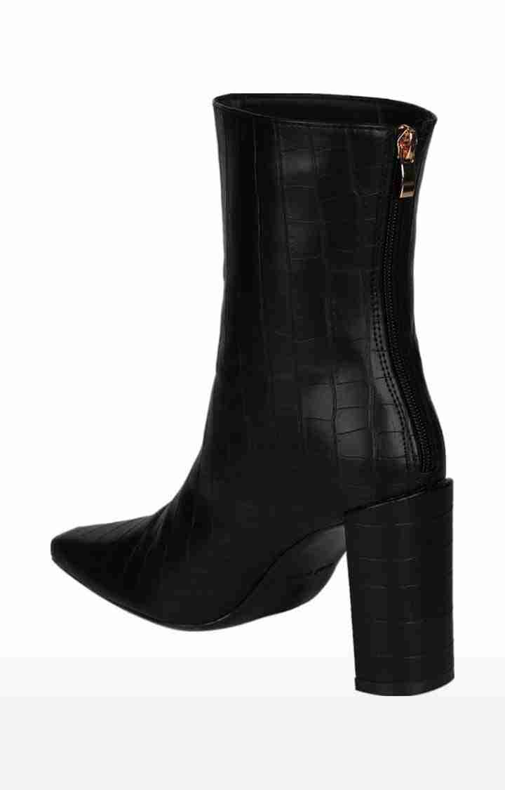 Women's Black PU Textured Zip Boot