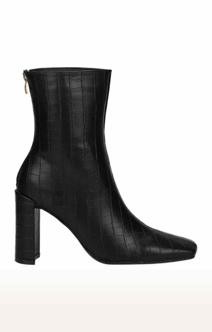 Women's Black PU Textured Zip Boot