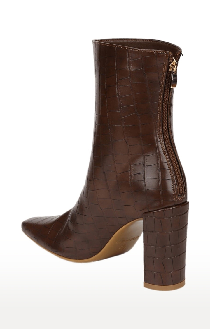 Truffle Collection | Women's Brown PU Textured Zip Boot 2