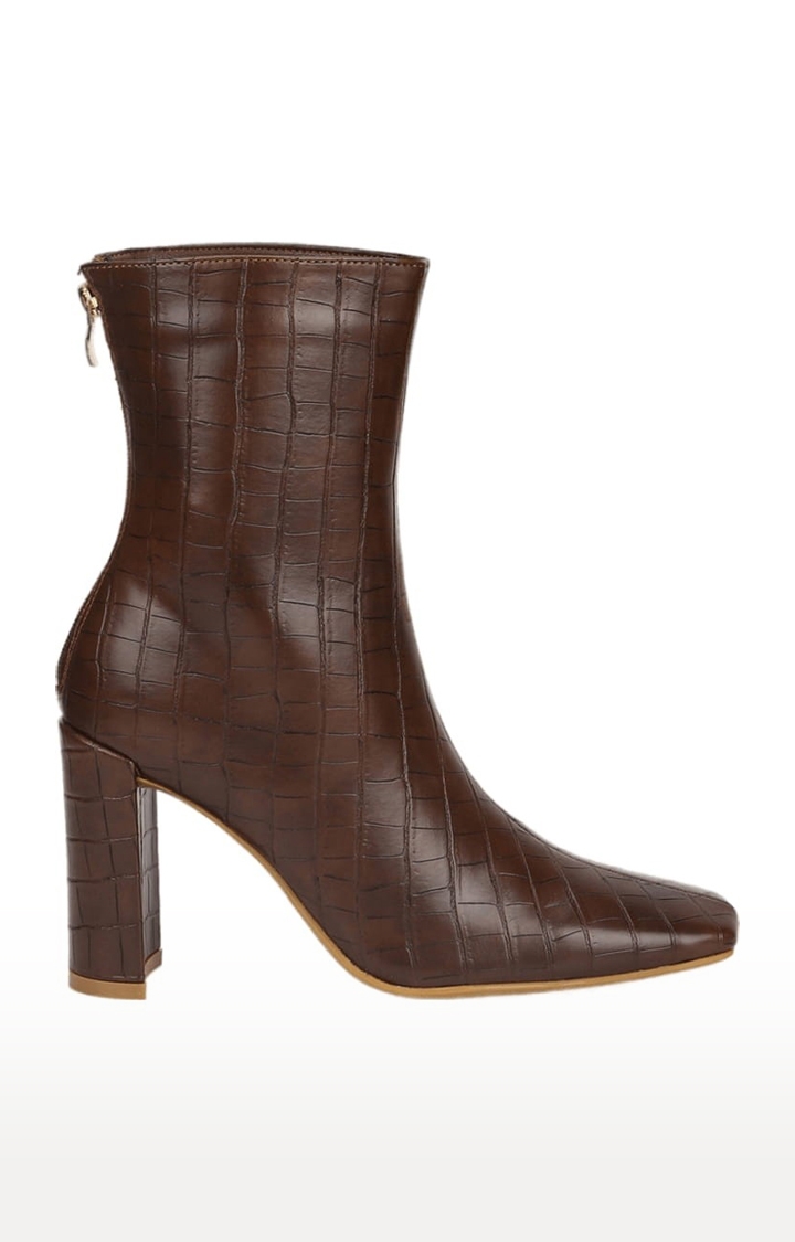 Truffle Collection | Women's Brown PU Textured Zip Boot 1