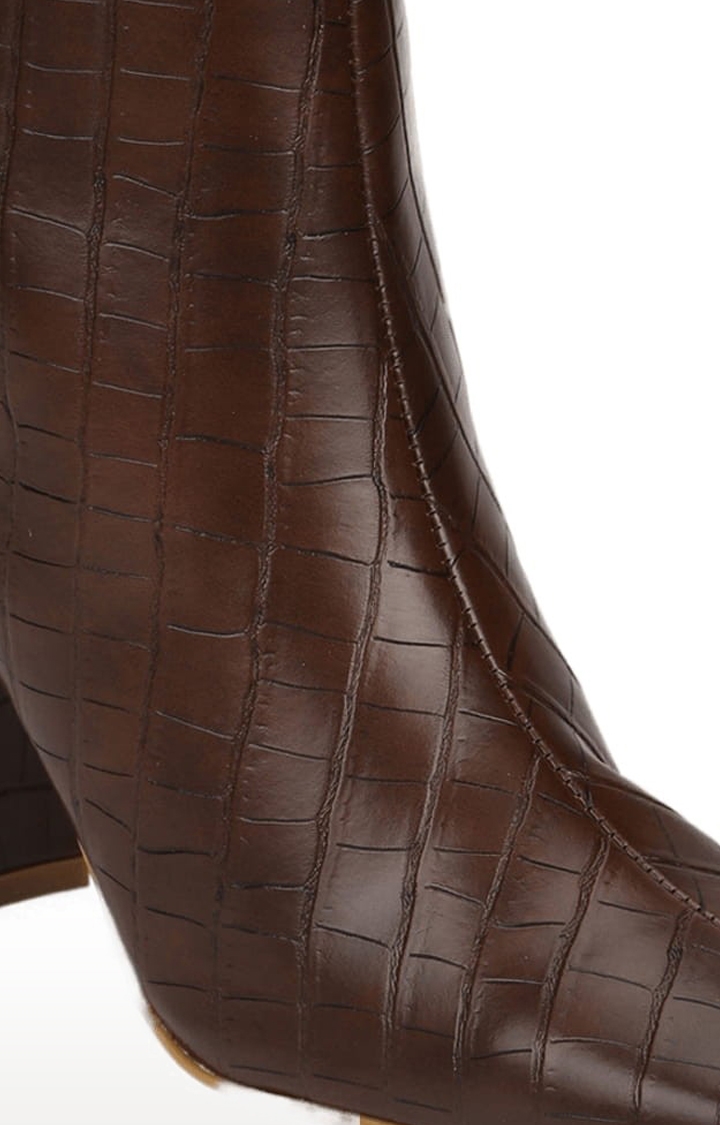 Truffle Collection | Women's Brown PU Textured Zip Boot 4