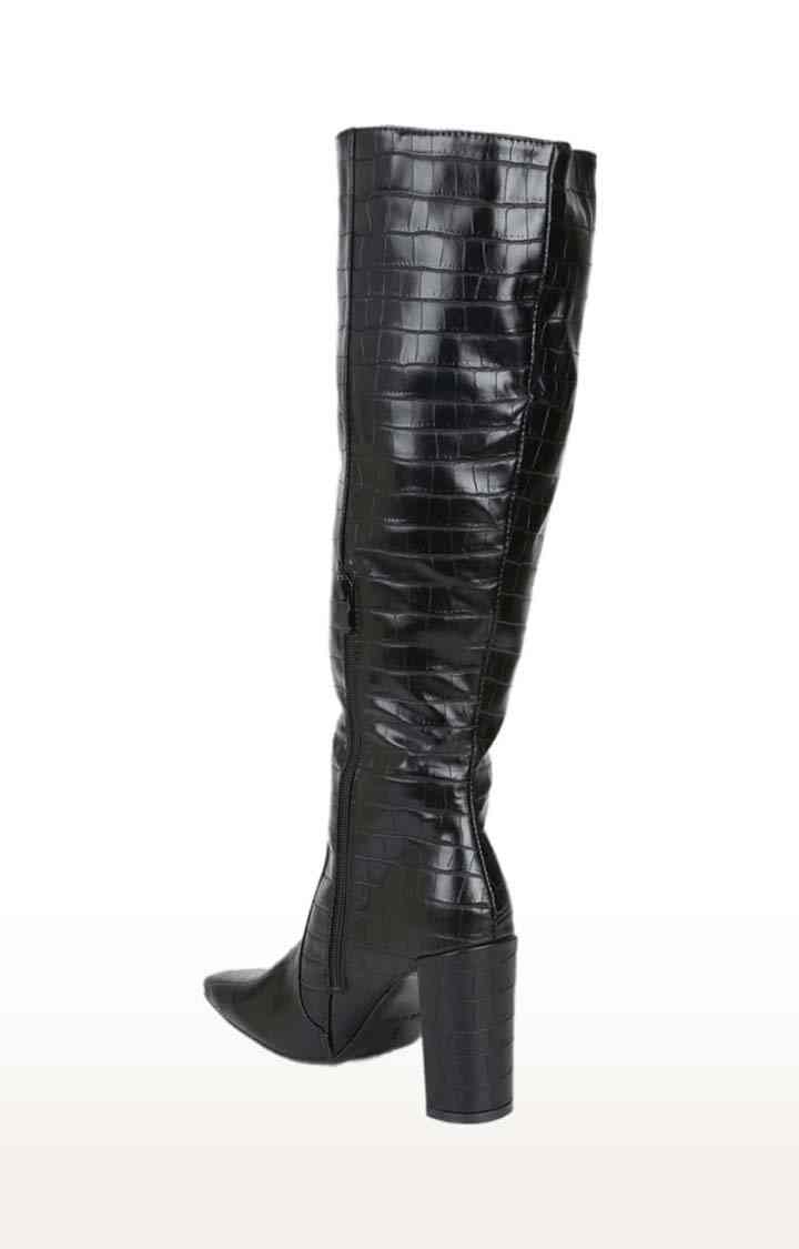 Women's Black PU Textured Zip Boot