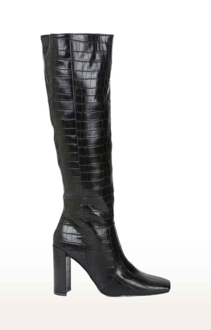 Women's Black PU Textured Zip Boot