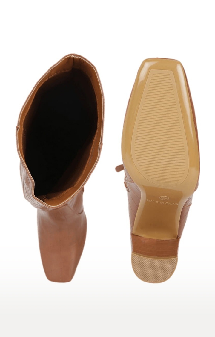 Truffle Collection | Women's Brown PU Textured Zip Boot 3
