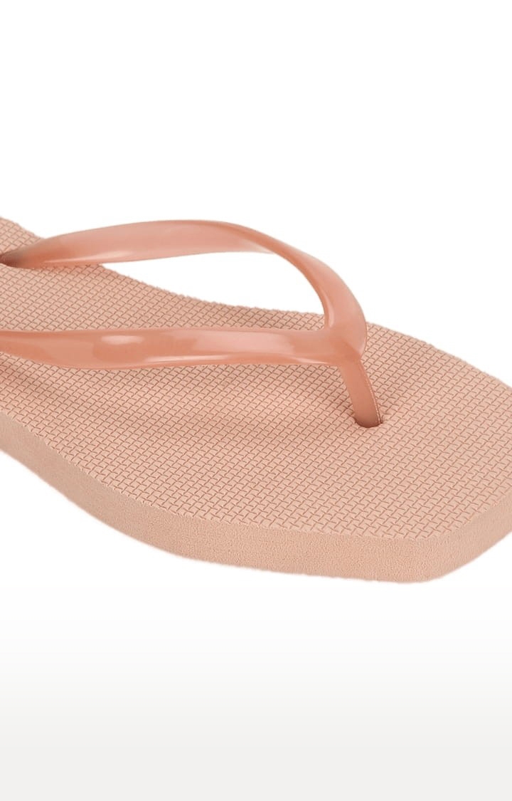 Women's Beige Synthetic Textured Slip On Flip Flops
