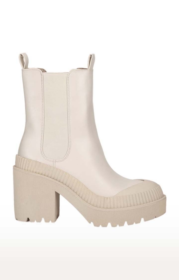 Truffle Collection | Women's Beige PU Solid Slip On Boot 1