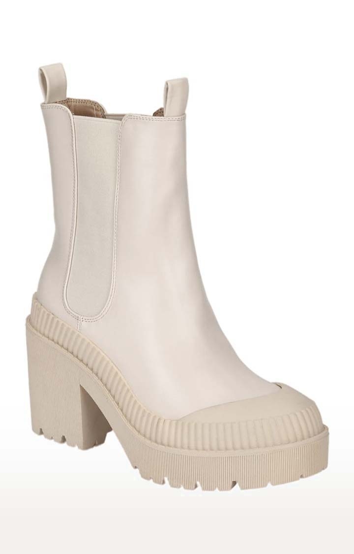 Truffle Collection | Women's Beige PU Solid Slip On Boot 0