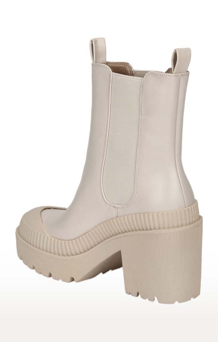 Truffle Collection | Women's Beige PU Solid Slip On Boot 2