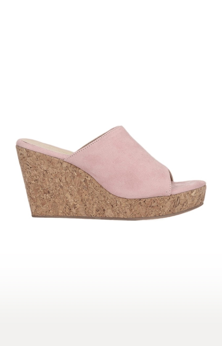 Truffle Collection | Women's Pink Suede Solid Slip On Wedges 1