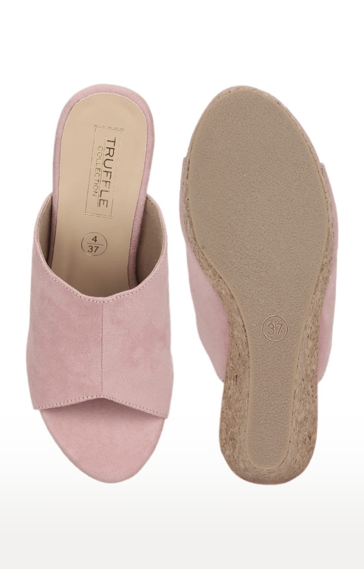 Truffle Collection | Women's Pink Suede Solid Slip On Wedges 3