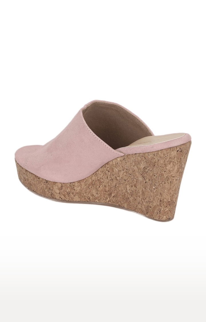 Truffle Collection | Women's Pink Suede Solid Slip On Wedges 2