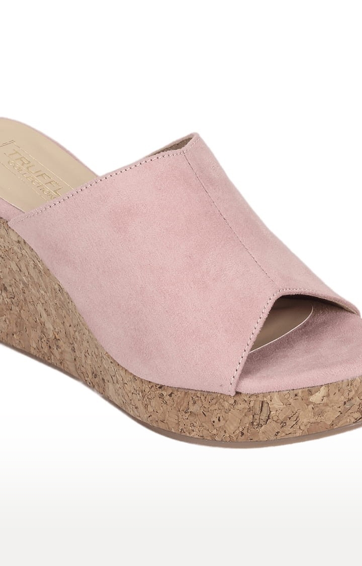 Truffle Collection | Women's Pink Suede Solid Slip On Wedges 4