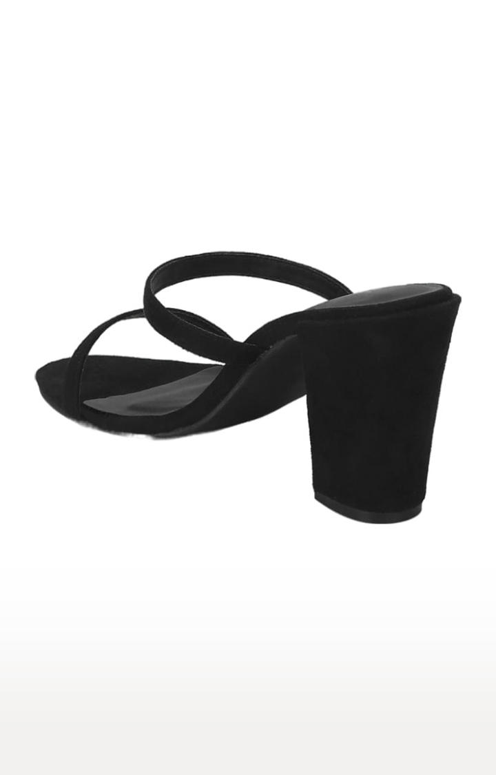 Truffle Collection | Women's Black Suede Solid Slip On Block Heels 2