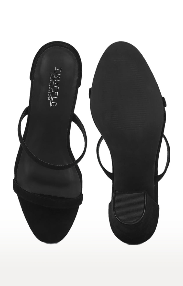 Truffle Collection | Women's Black Suede Solid Slip On Block Heels 3