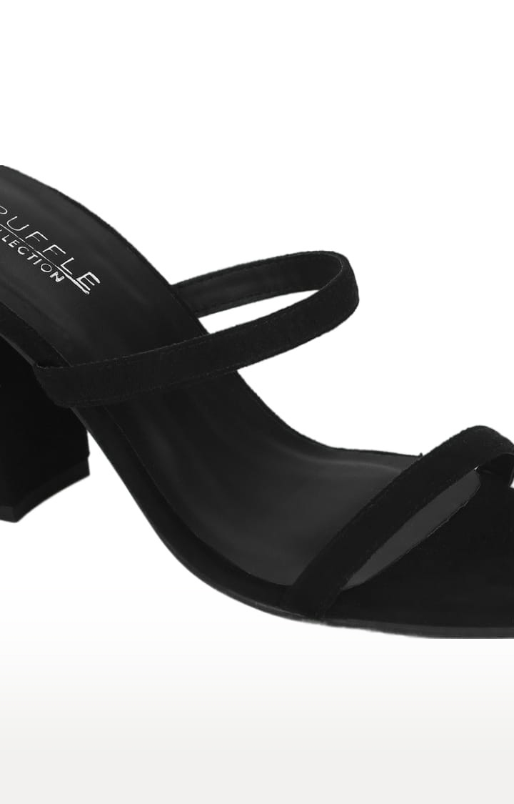 Truffle Collection | Women's Black Suede Solid Slip On Block Heels 4