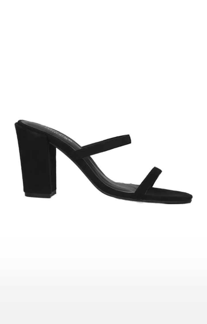 Truffle Collection | Women's Black Suede Solid Slip On Block Heels 1