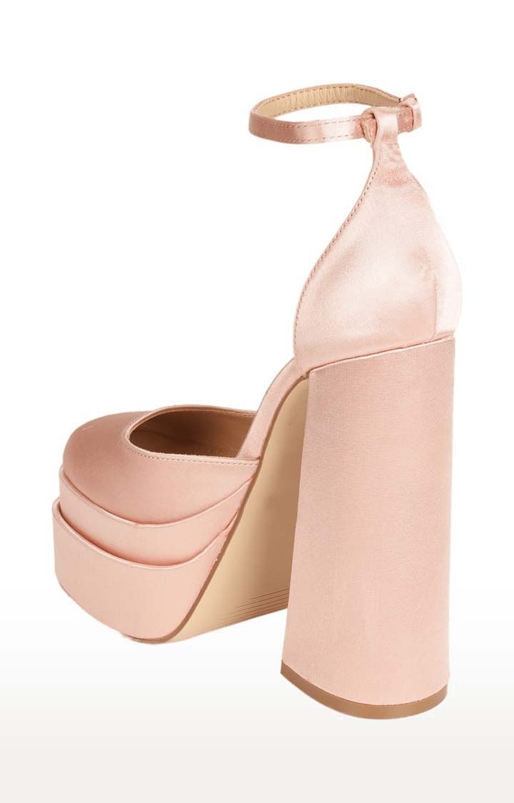 Truffle Collection | Women's Pink Satin Solid Buckle Kitten Heels 2