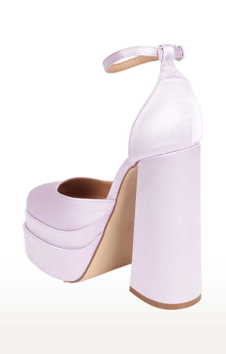 Truffle Collection | Women's Purple Satin Solid Buckle Block Heels 2