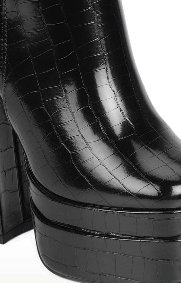 Truffle Collection | Women's Black PU Textured Zip Boot 4