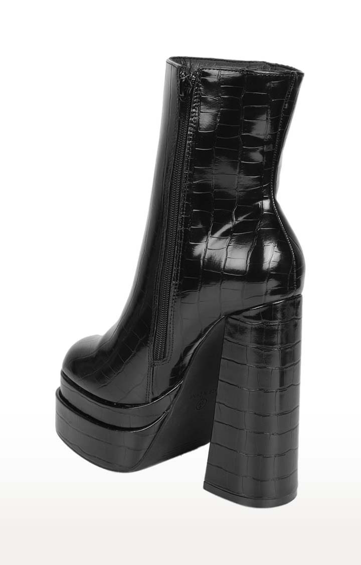 Truffle Collection | Women's Black PU Textured Zip Boot 2