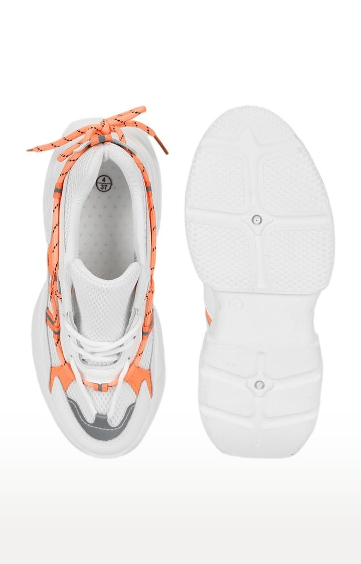 Women's White PU Colourblock Lace-Up Sneakers