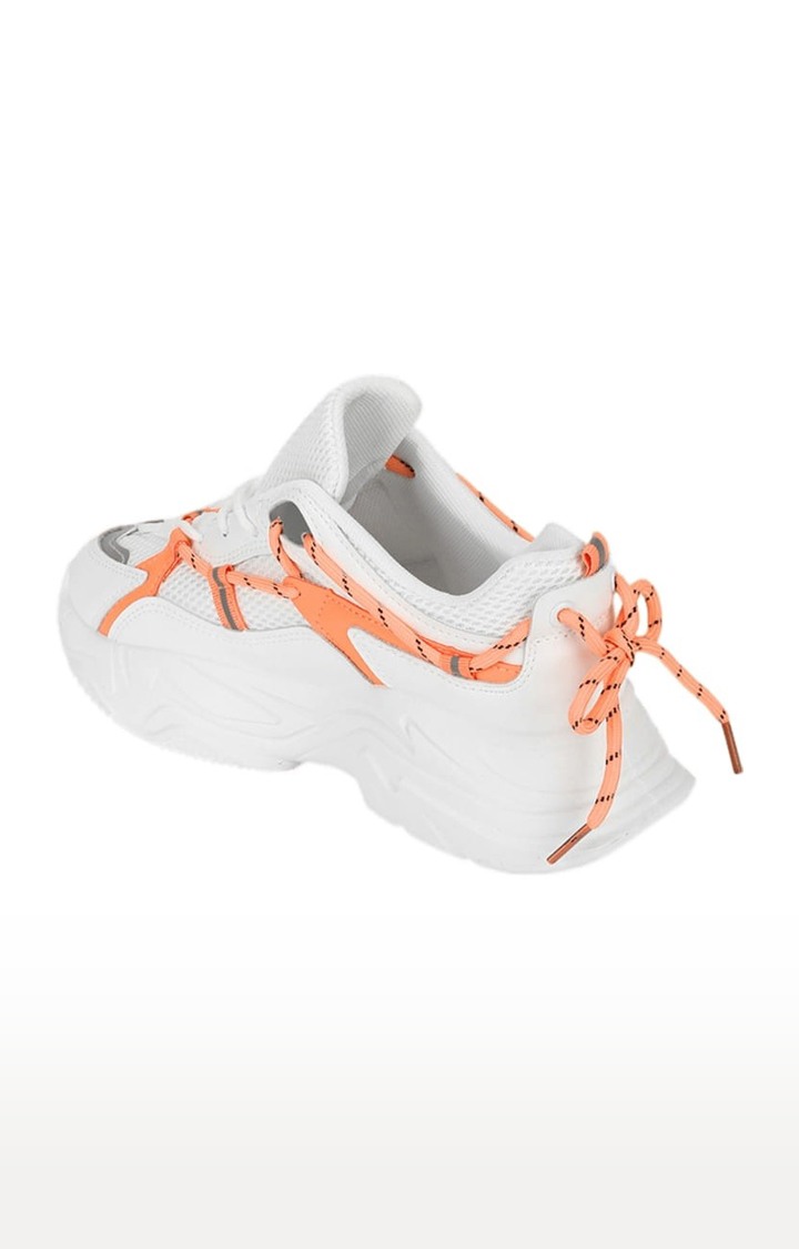 Women's White PU Colourblock Lace-Up Sneakers
