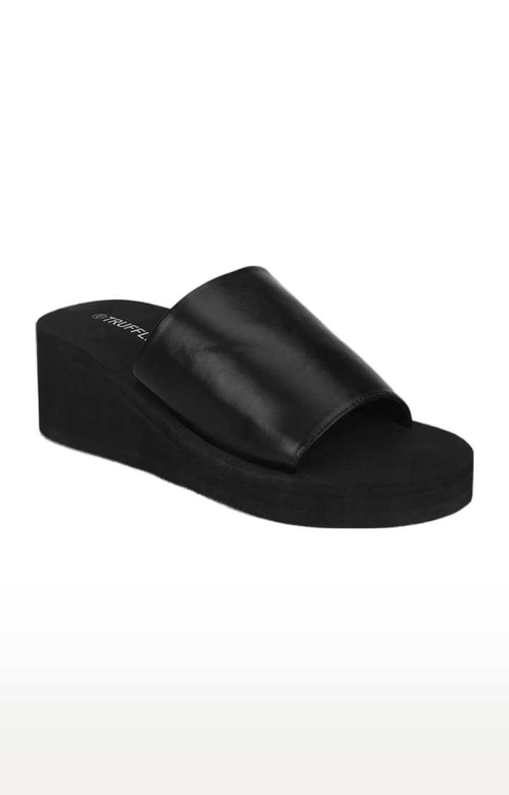 Truffle Collection | Women's Black PU Solid Slip On Wedges 0