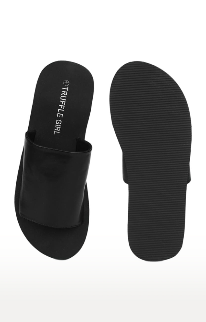 Truffle Collection | Women's Black PU Solid Slip On Wedges 3