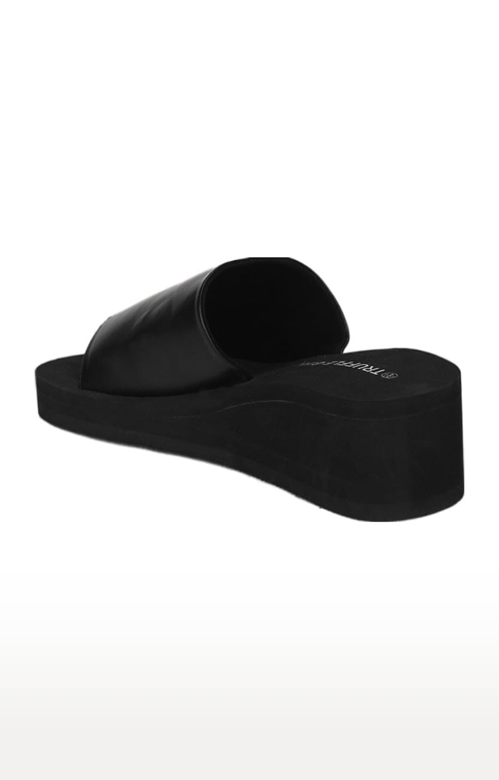 Truffle Collection | Women's Black PU Solid Slip On Wedges 2