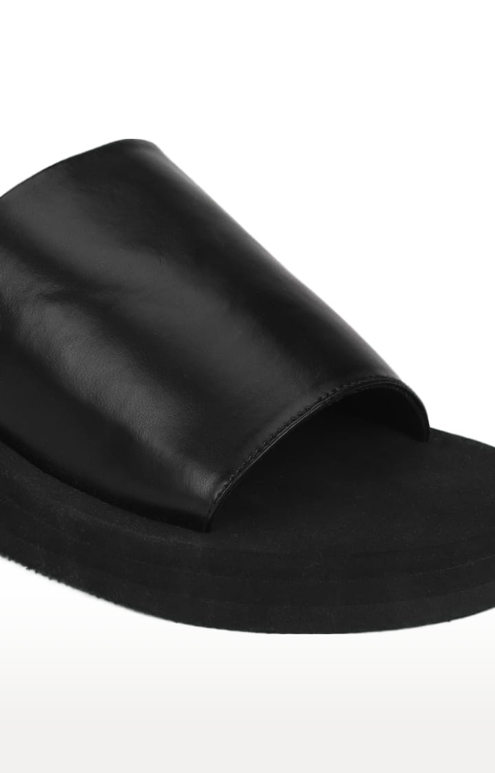 Truffle Collection | Women's Black PU Solid Slip On Wedges 4