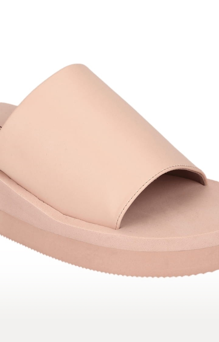 Truffle Collection | Women's Beige PU Solid Slip On Wedges 3