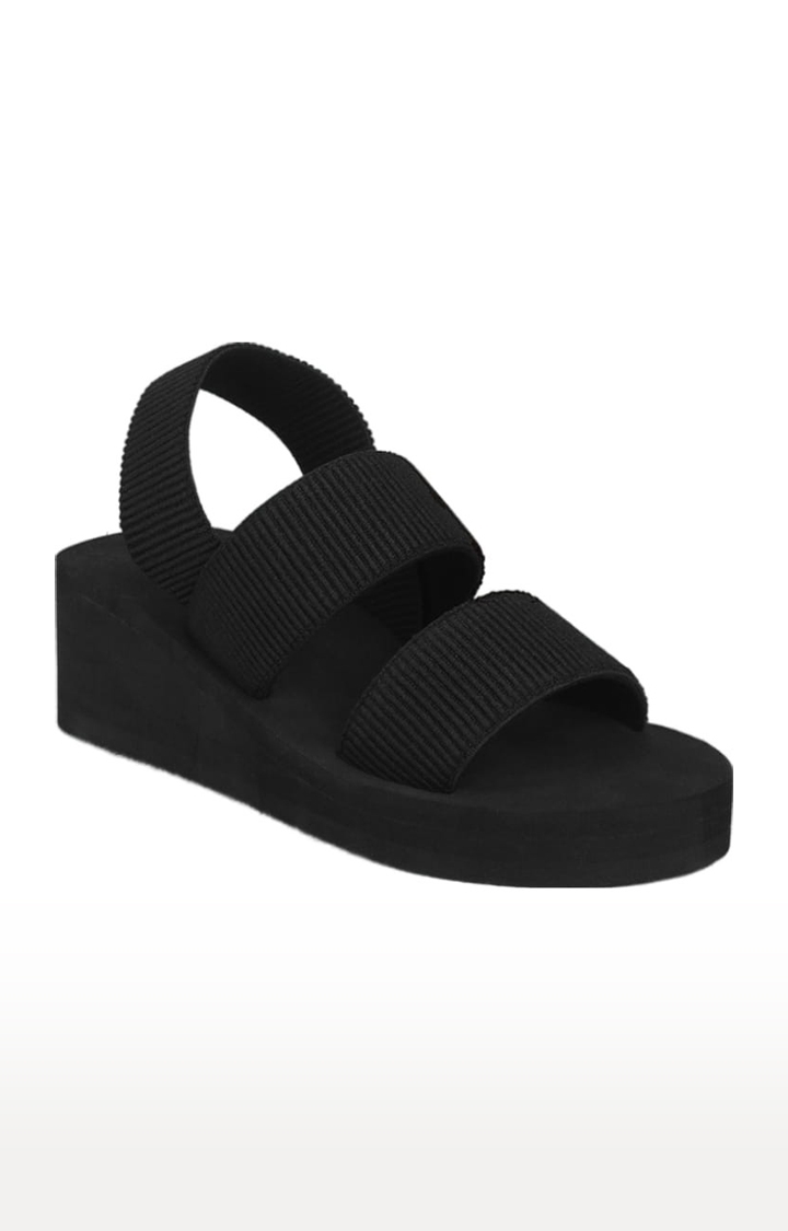 Truffle Collection | Women's Black PU Solid Backstrap Wedges 0