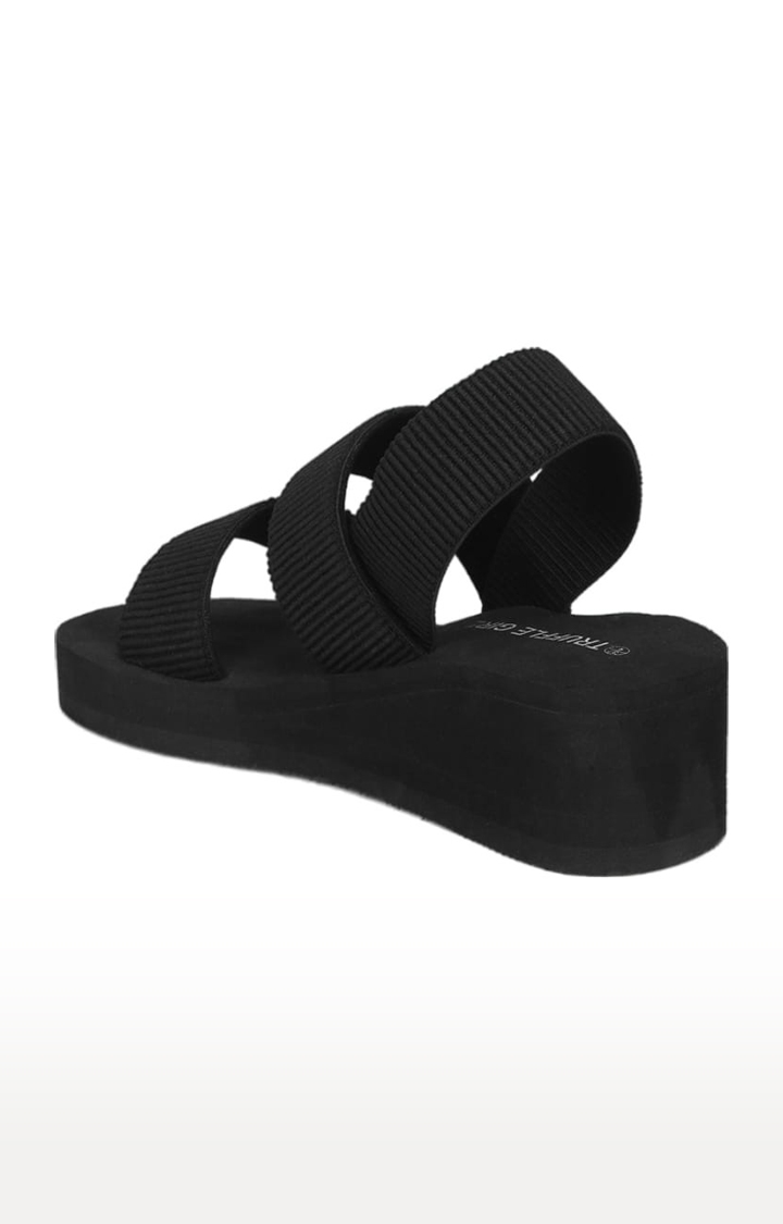 Truffle Collection | Women's Black PU Solid Backstrap Wedges 2