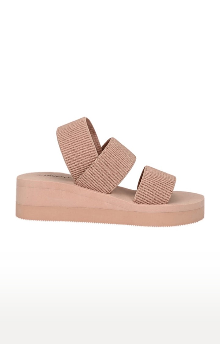 Women's Beige PU Solid Backstrap Wedges