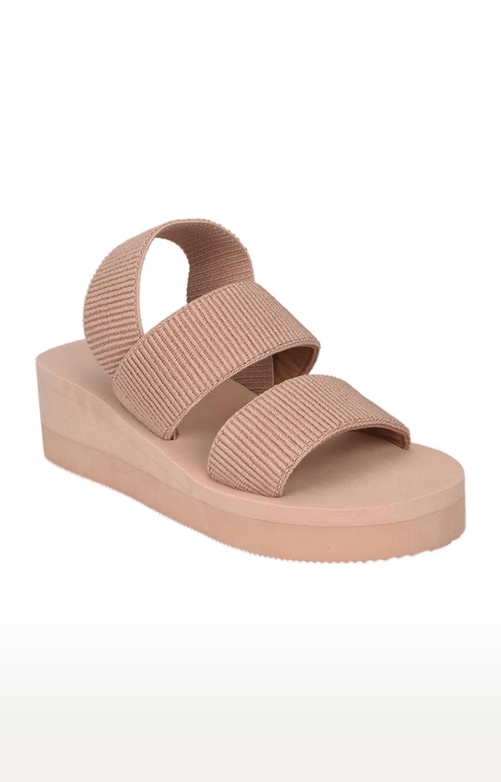 Truffle Collection | Women's Beige PU Solid Backstrap Wedges