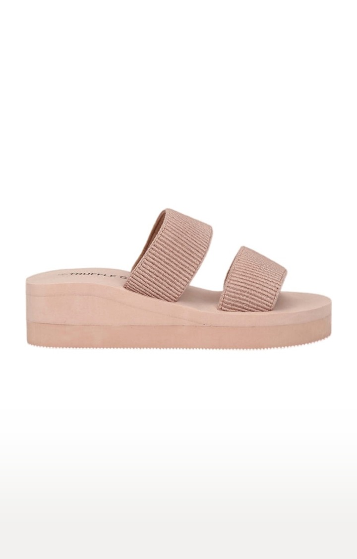 Women's Beige PU Solid Slip On Wedges