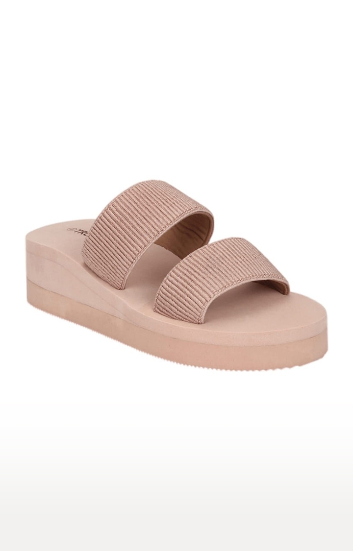 Truffle Collection | Women's Beige PU Solid Slip On Wedges