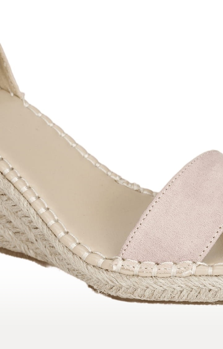 Truffle Collection | Women's Pink Synthetic Solid Buckle Wedges 4