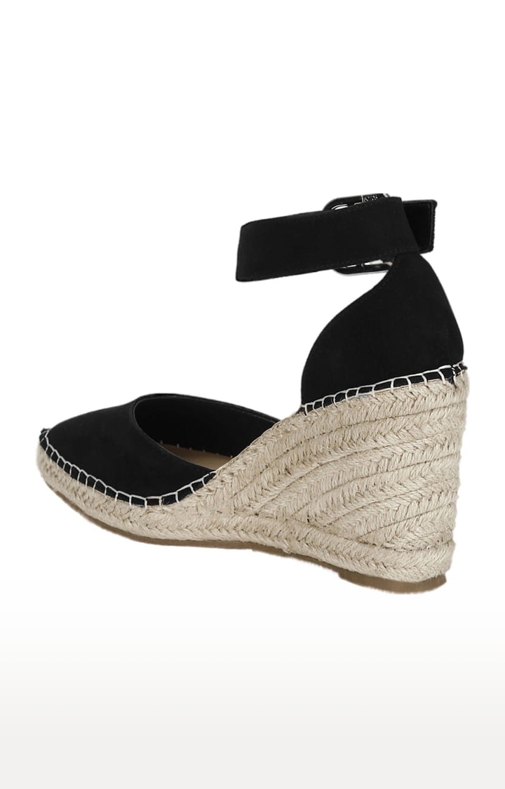 Truffle Collection | Women's Black Synthetic Solid Buckle Wedges 2