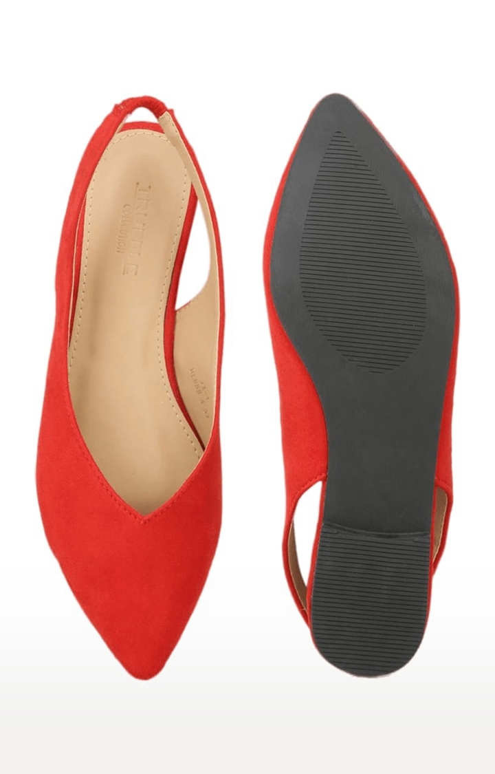 Truffle Collection | Women's Red Synthetic Solid Slip On Ballerinas 3