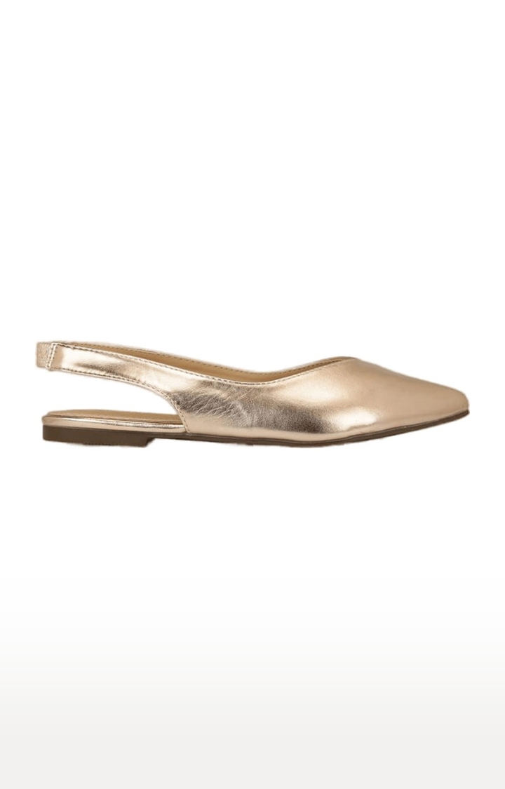 Truffle Collection | Women's Gold Synthetic Solid Slip On Ballerinas 1