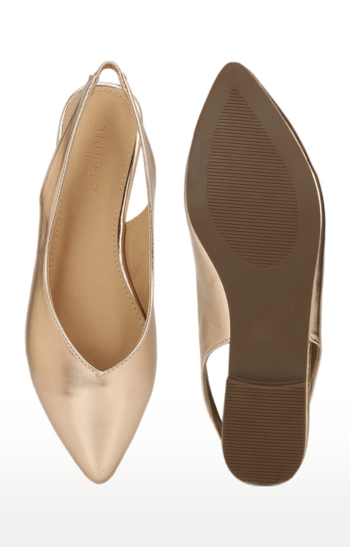 Truffle Collection | Women's Gold Synthetic Solid Slip On Ballerinas 3